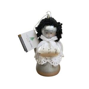 VTG De Carlini Silver Angel Blown Glass Christmas Ornament Curly Hair Figure 5"